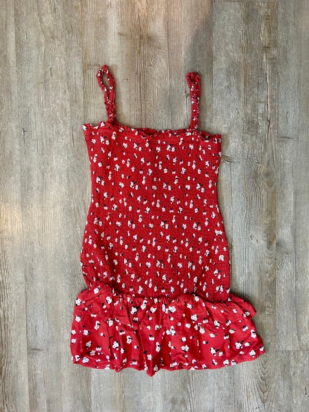 Guess Y2K Red Floral Smocked Sundress with Ruffle Hem